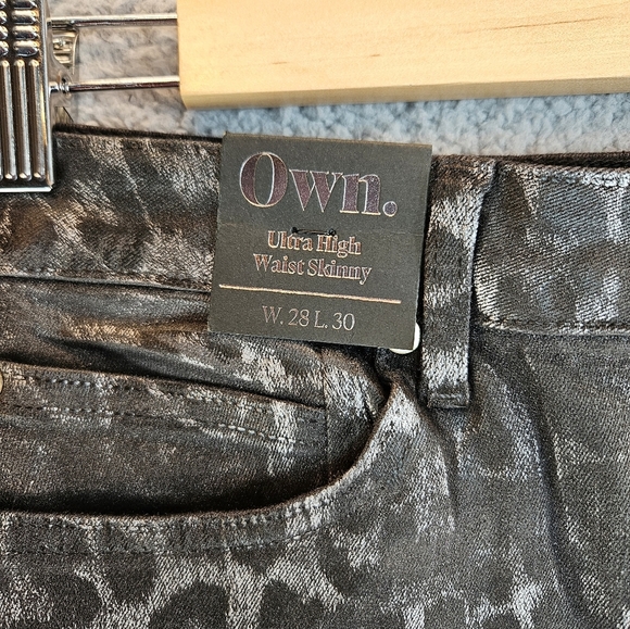 Own Womens Black & Metallic Silver Denim Jeans Sz 28x30 Ultra High Rise Leopard - Picture 6 of 12